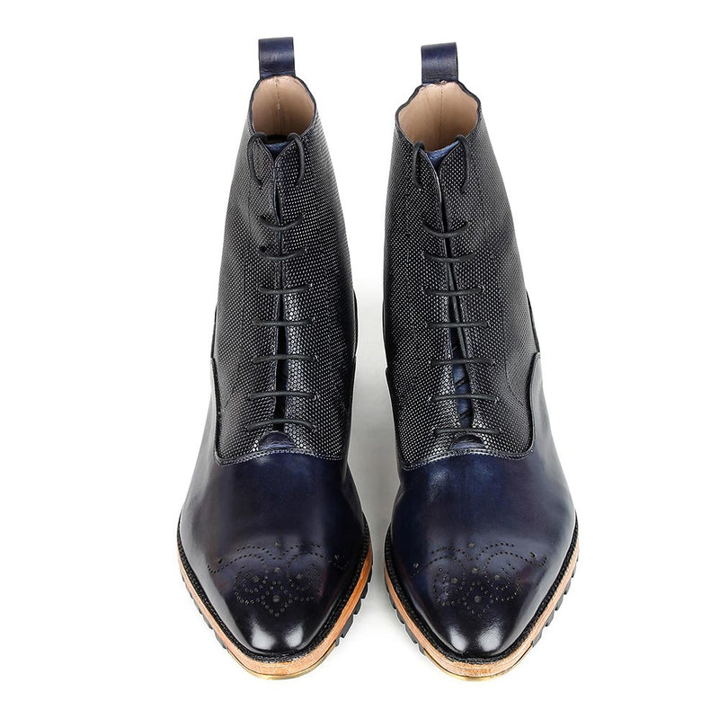 Navy Blue Brogue Boots With Metal Toe â FELLMONGER