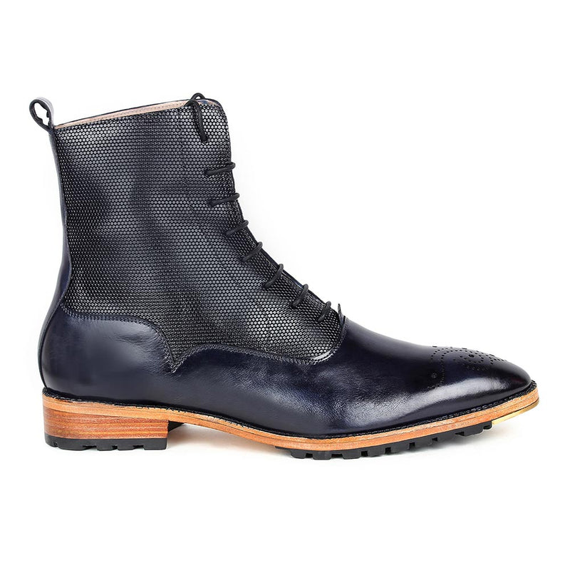 Navy Blue Brogue Boots With Metal Toe