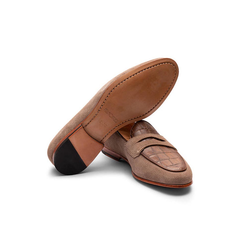 Suede Belgian Loafer With Croco Detail