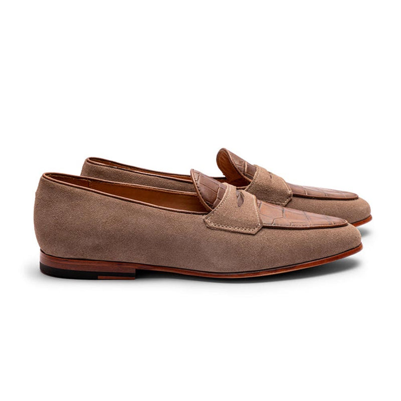 Suede Belgian Loafer With Croco Detail
