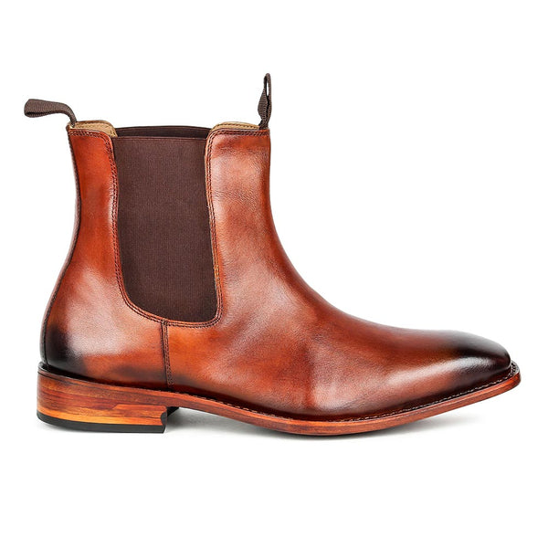 Tan Patina Goodyear Welted Boots With Pulltabs