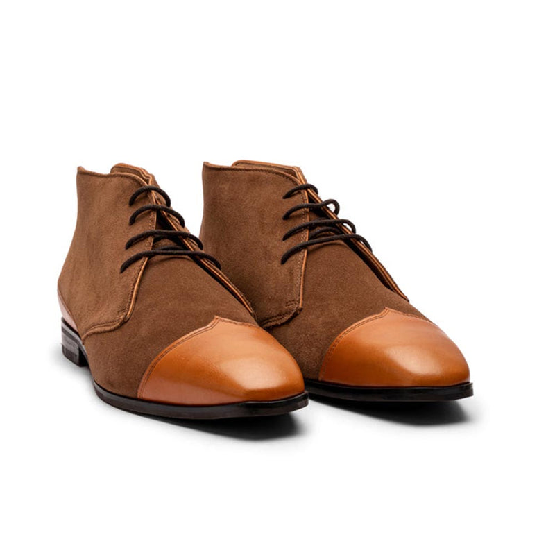 Tan Suede Chukka Boot With Leather Captoe