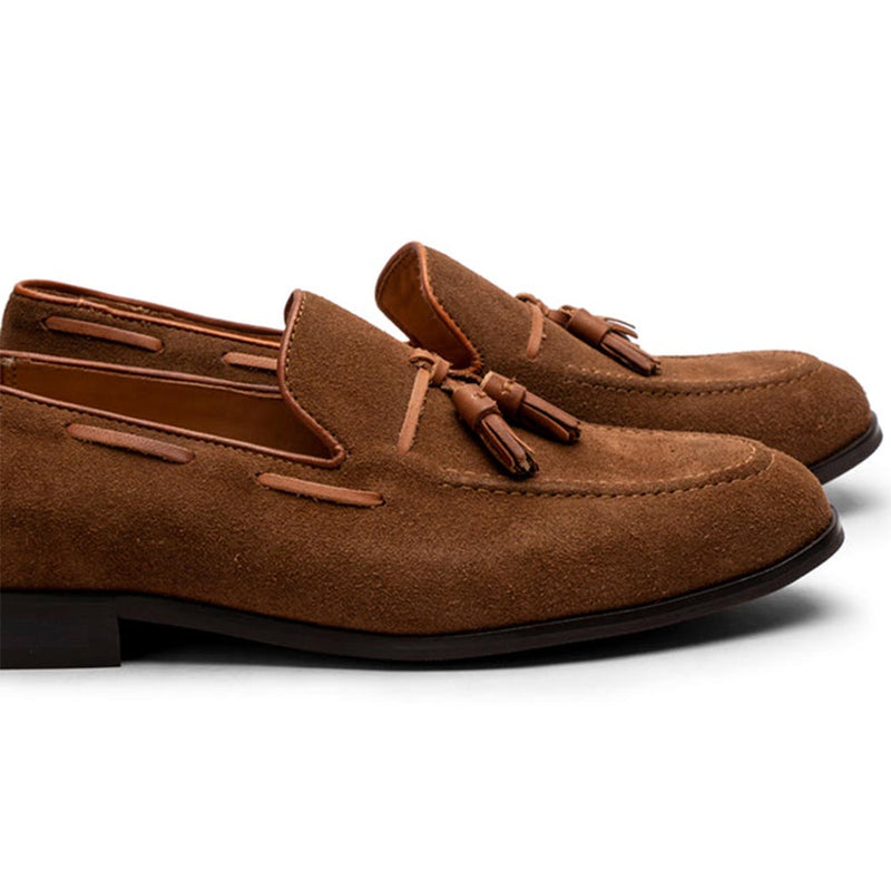 Tan Suede Loafer With Leather Tassels