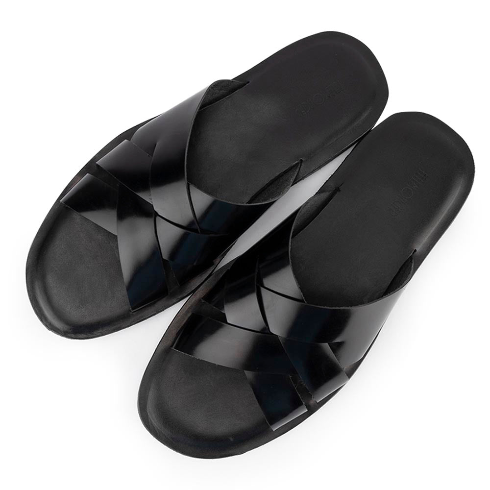 Black Glossy Leather Sandal – FELLMONGER - Main Image