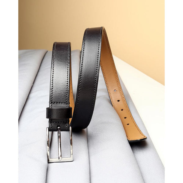 Black Leather Belt with Slim Buckle