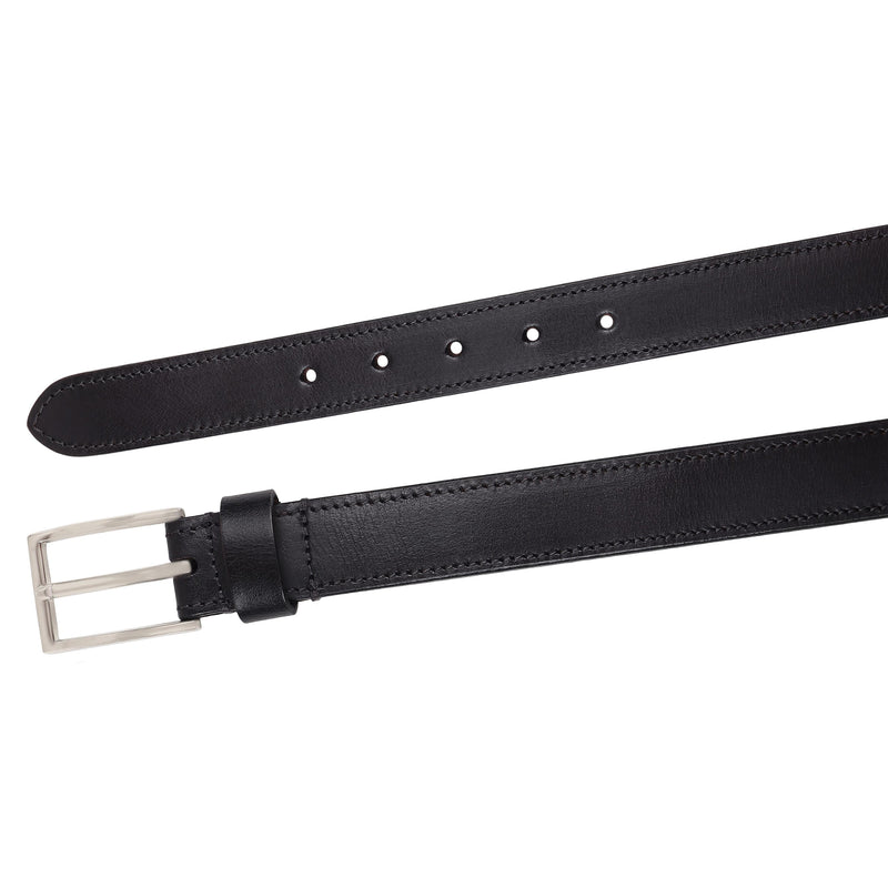 Black Leather Belt with Slim Buckle