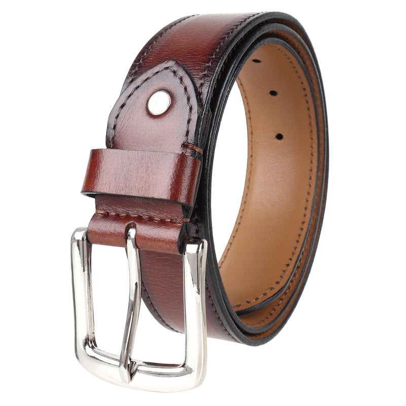 Dark Tan Handpainted Patina Leather Belt