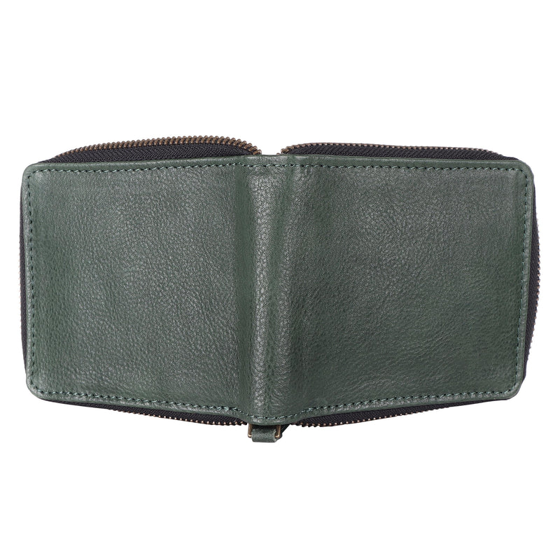 Men's Green Zip Around Leather Wallet