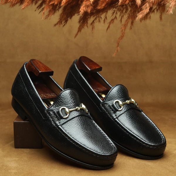 Black Milled Classic Horsebit Loafers