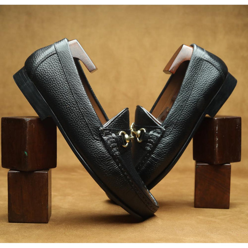 Black Milled Classic Horsebit Loafers