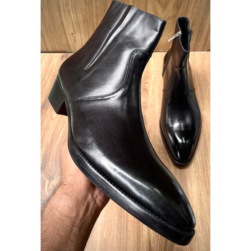 Black Mirror Glossed Remastered Zip Boots With Cuban Heel