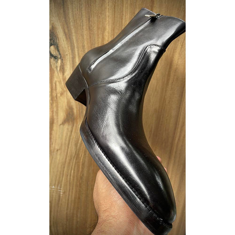 Black Mirror Glossed Remastered Zip Boots With Cuban Heel