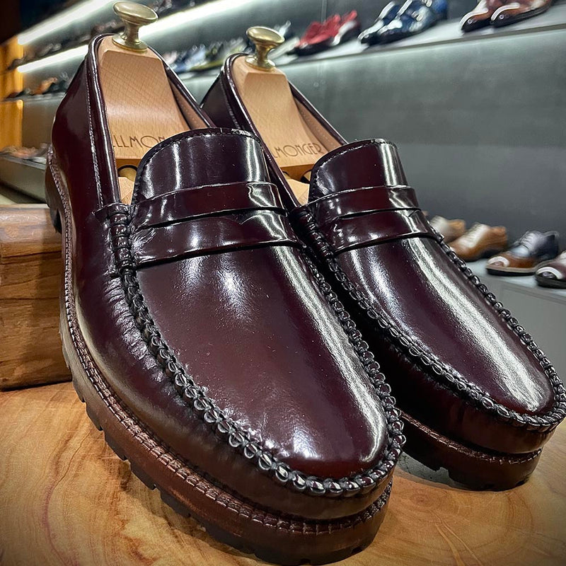 Burgundy Brushed Glossy Classic Moccasins