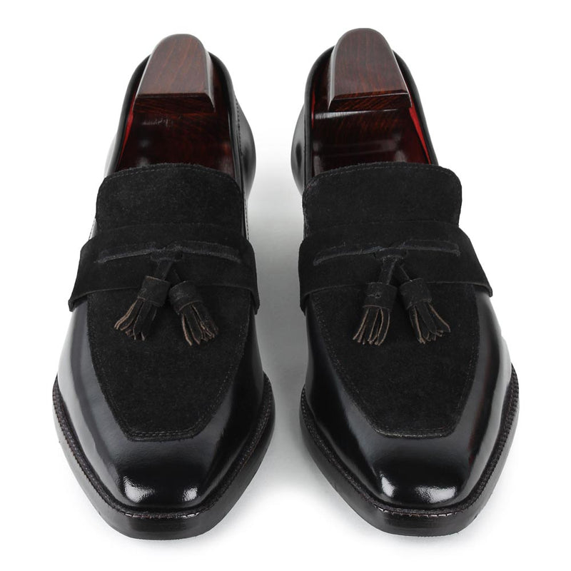 Black Brushed + Suede Detailed Evening Tassel Loafers