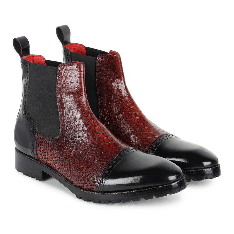 Black Chelsea Boot with Reddish Python detail + Commando Sole