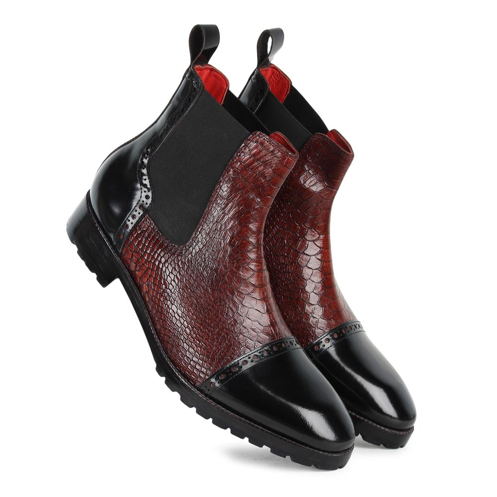 Black Chelsea Boot with Reddish Python detail Commando Sole