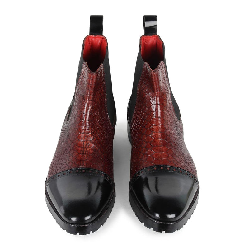 Black Chelsea Boot with Reddish Python detail + Commando Sole