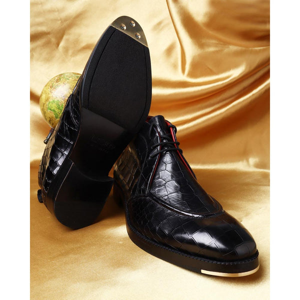 Black Croco Glossed Apron toe Chukka boots with Metal Toe