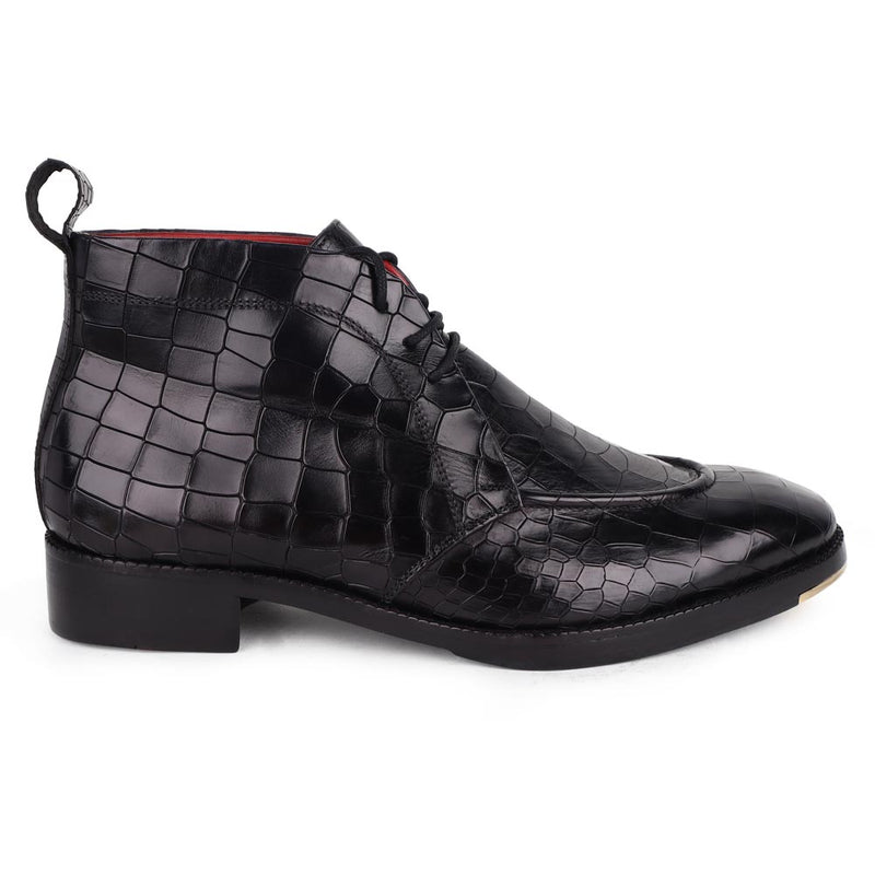 Black Croco Glossed Apron toe Chukka boots with Metal Toe