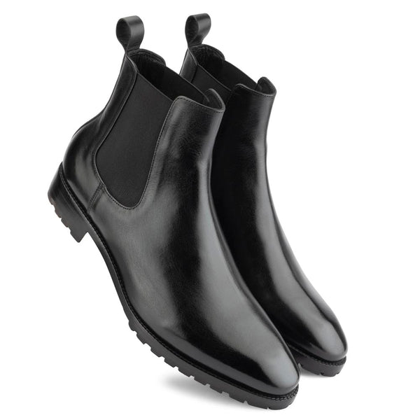 Black Mirror Glossed Classic Chelsea Boot with Commando Sole
