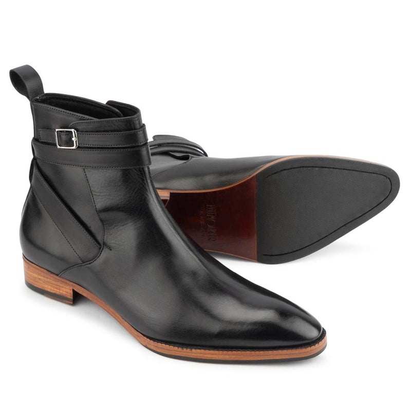 Black Mirror Glossed Jodhour Boots with Natural Wood finish Sole