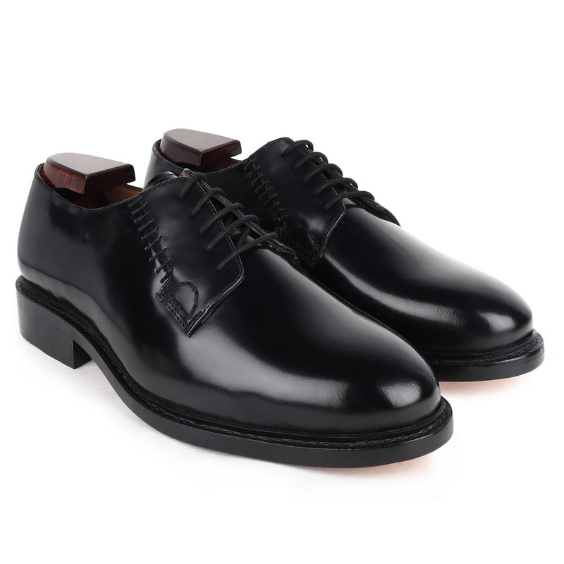 Brushed Black Calf Goodyear Welted Derby with Stitch Detail with Wide Fitting