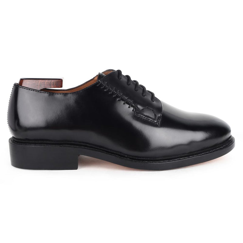 Brushed Black Calf Goodyear Welted Derby with Stitch Detail with Wide Fitting