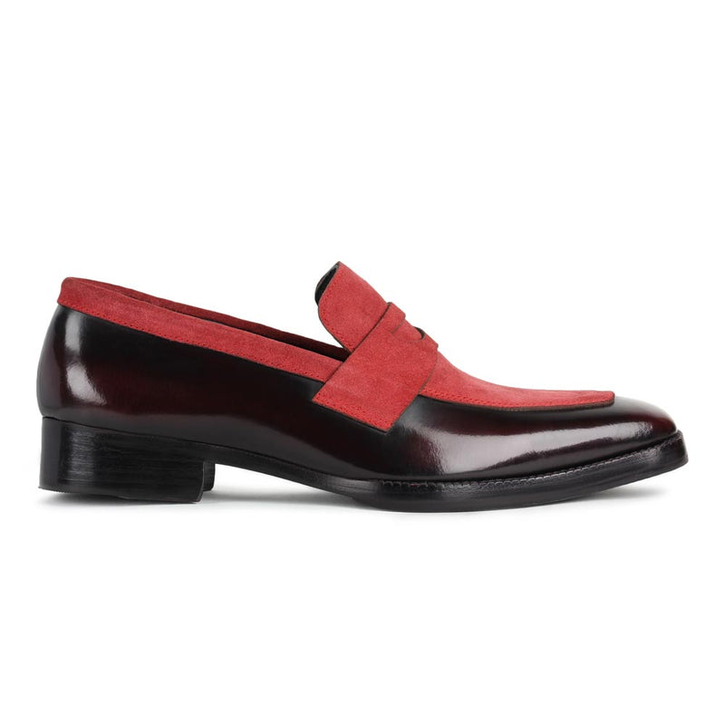 Burgundy Brushed + Suede Detailed Evening Penny Loafers