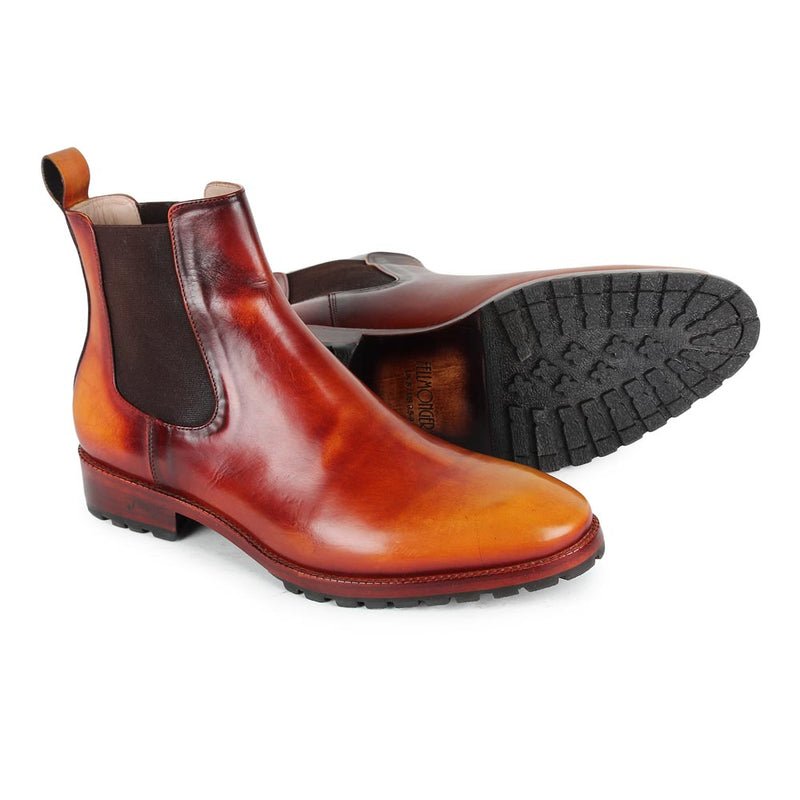Flame Mirror Glossed Patina Chelsea boot + Commando Sole