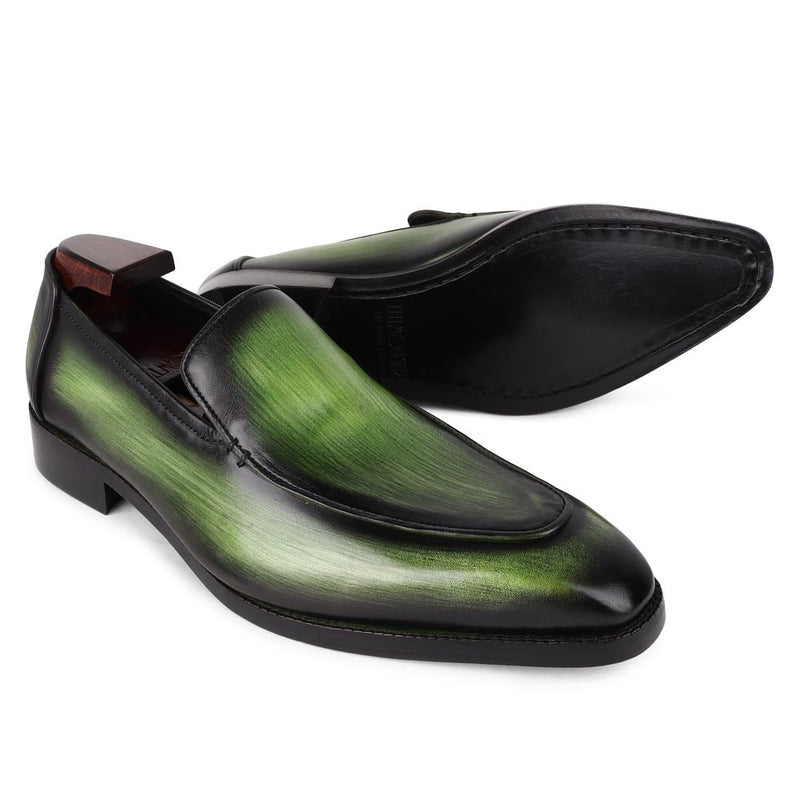 Green Patina Mirror Glossed Square Toe Loafers