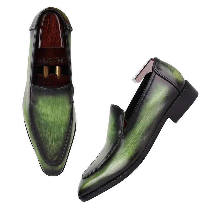Green Patina Mirror Glossed Square Toe Loafers