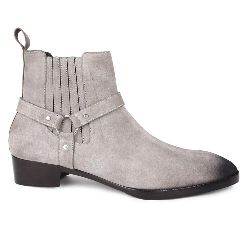 Grey Suede Burnished Harness Boots