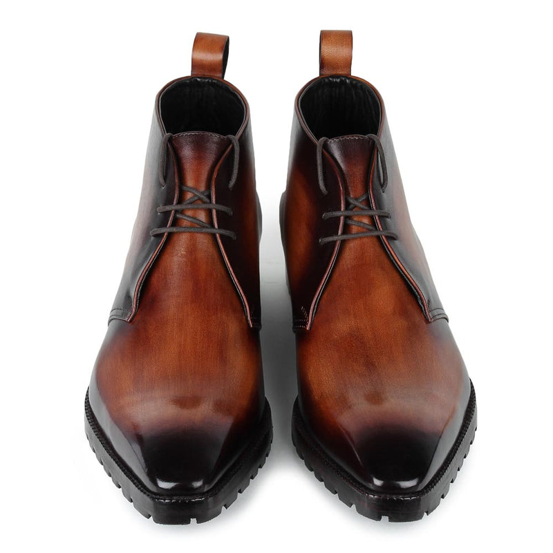 Wooden Brown Mirror Glossed Patina Sharp Chukka Boots