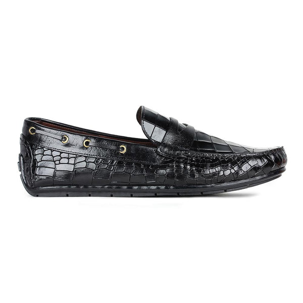 Black Glossed Croco Driving Loafers