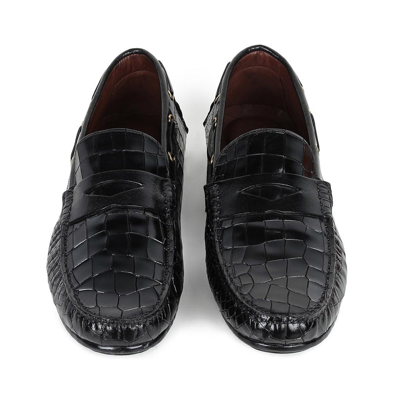 Black Glossed Croco Driving Loafers