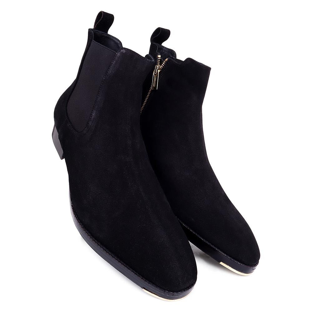 Black Suede Chelsea Zip With Metal Toe Plate – FELLMONGER