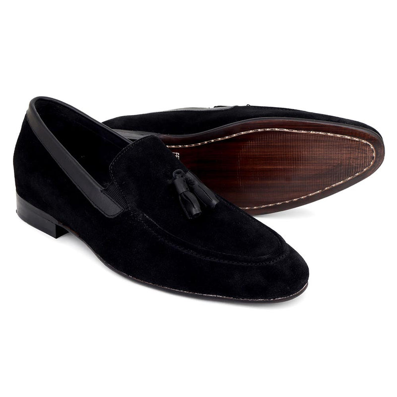 Black Suede Slipons With Leather Tassels