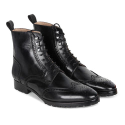 Black Wingtip Mirror Glossed Boots