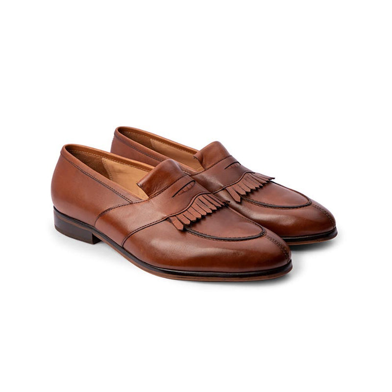 Brown Kiltie Full Saddle  Loafers With Split Toe