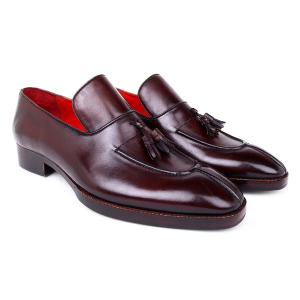 Brown Mirror Glossed Tassel Loafers With Apron Toe Stitch