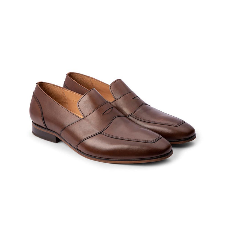 Brown Saddle Loafers With Apron Detail