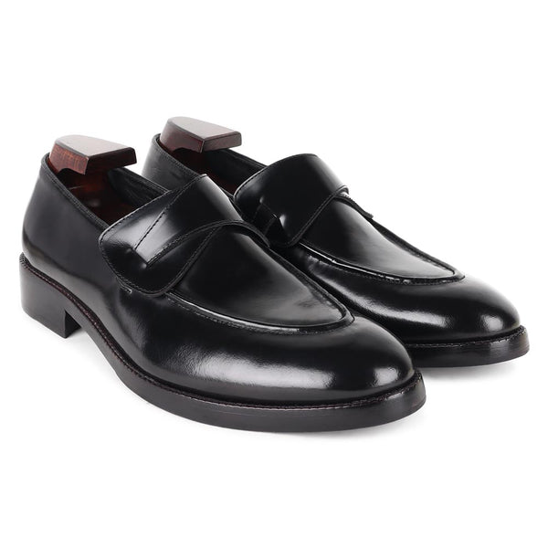 Black Brushed Leather Butterfly Loafers