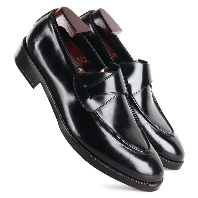 Black Brushed Leather Butterfly Loafers