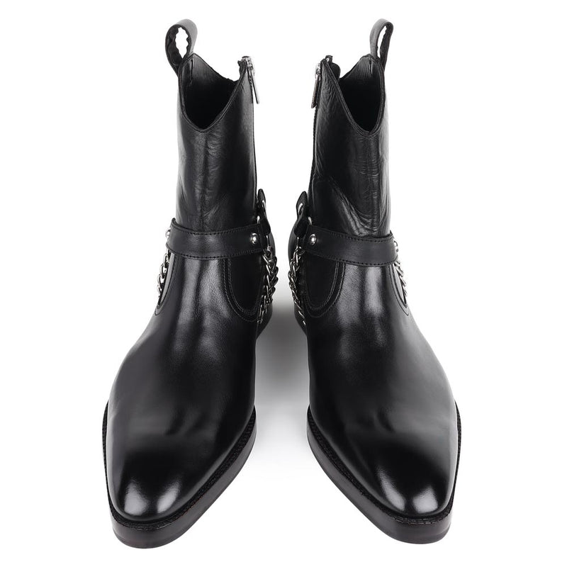 Black Mirror Glossed New Age Chain Boots with Zip