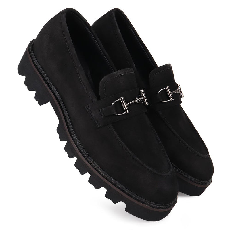 Black Nubuck Buckle Loafers with Extralight Chunky Sole