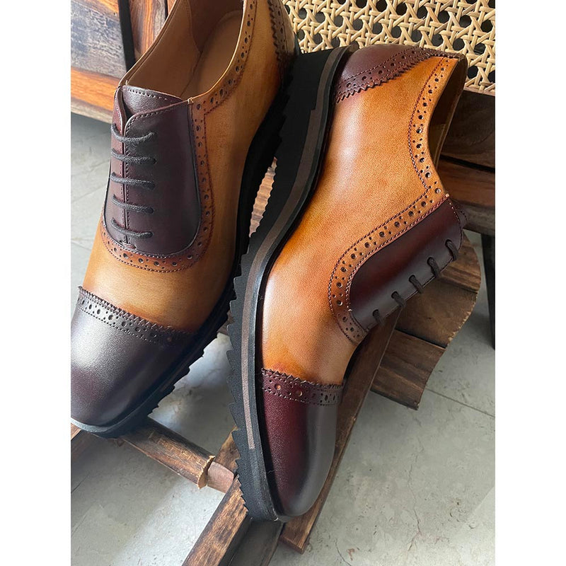 Brown + Tan Two Tone Captoe Oxfords + Extralight Soles