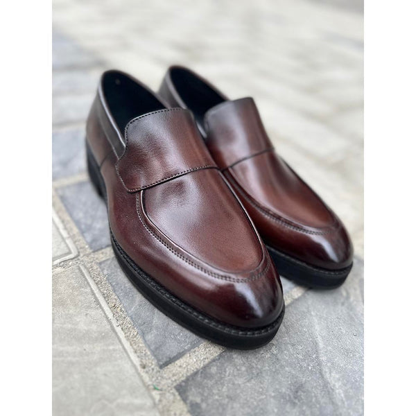 Brown Mirror Glossed Plain Vamp Moc Loafers with Extralight Sole