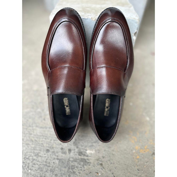 Brown Mirror Glossed Plain Vamp Moc Loafers with Extralight Sole