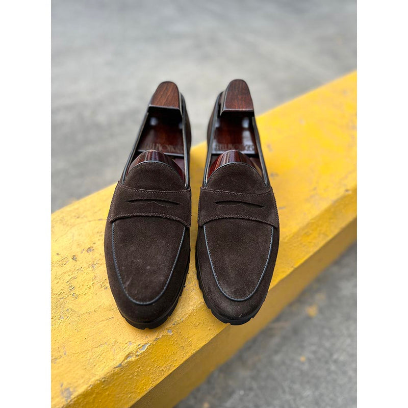 Brown Suede Classic Belgain Loafers with Extralight Lugged Sole