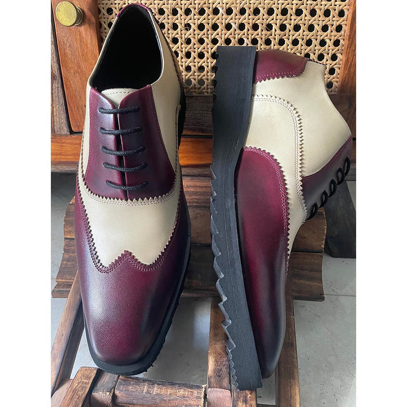 Burgundy + Sand Two Tone Wingtips + Extralight Soles